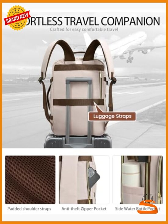 40L Travel Backpack for Women, Carry On Flight Approved, Waterproof Backpack